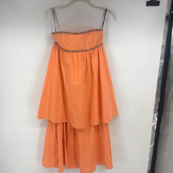 Nxt LVL Unique Designer Orange Diamond Tiered Midi Dress Size 36 / XS - Picture 6 of 7